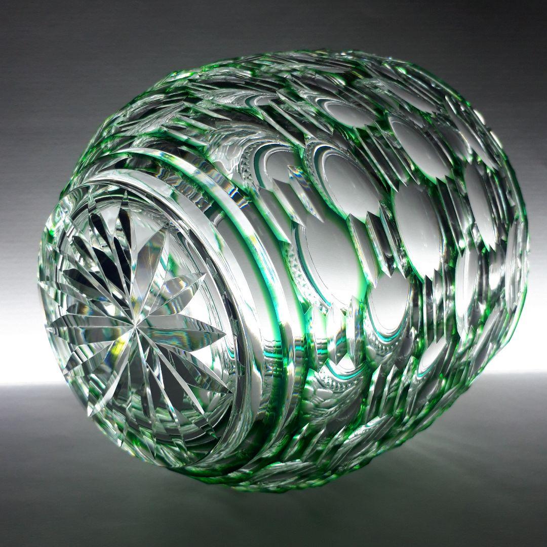 薩摩切子　松浦正行 大型作品　緑被切子　　″ 水指 ″【人気作家 入手困難作品】