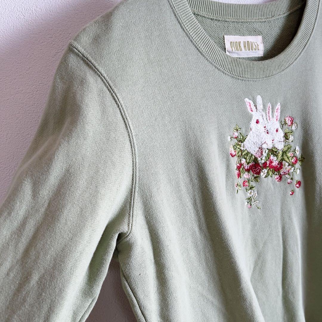 ピンクハウス 野いちごの森刺繍スウェット ハッカ ライトグリーン フリーサイズ