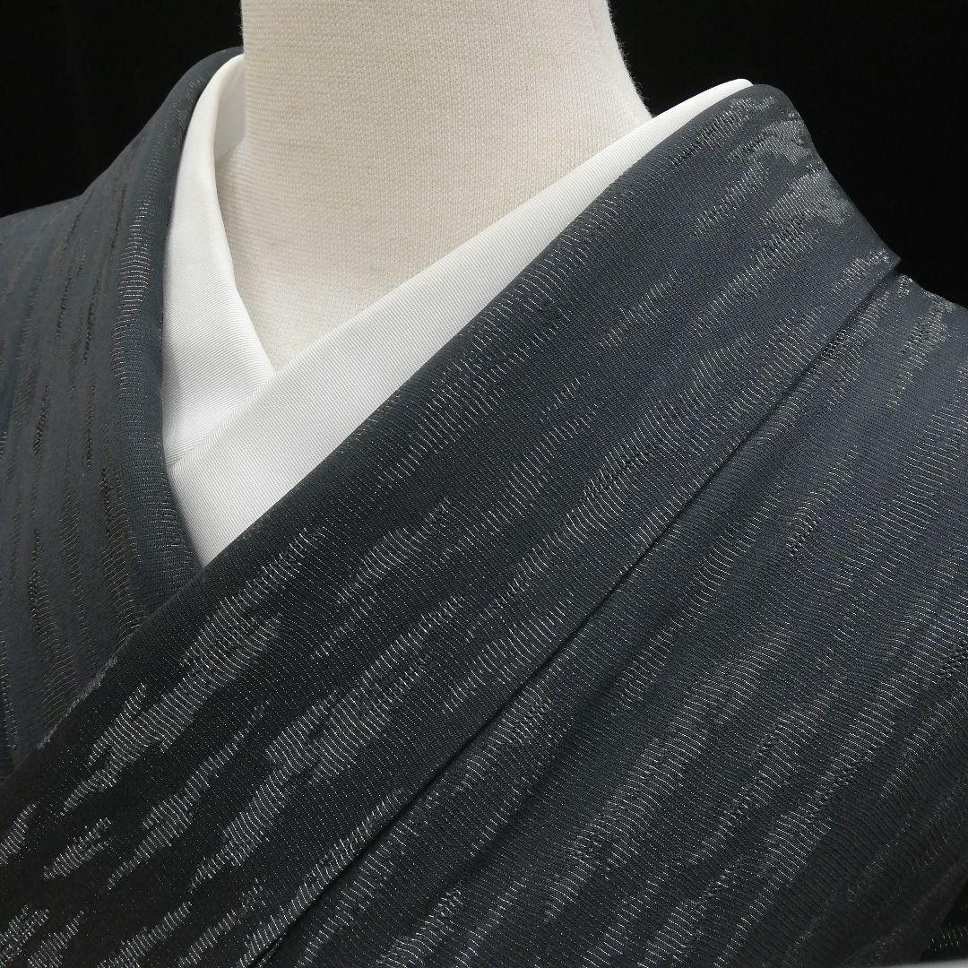 しゃれ訪問着(袷)　(銀通し銀河紋様　オーロラ風　墨黒色系　落款　小サイズ)