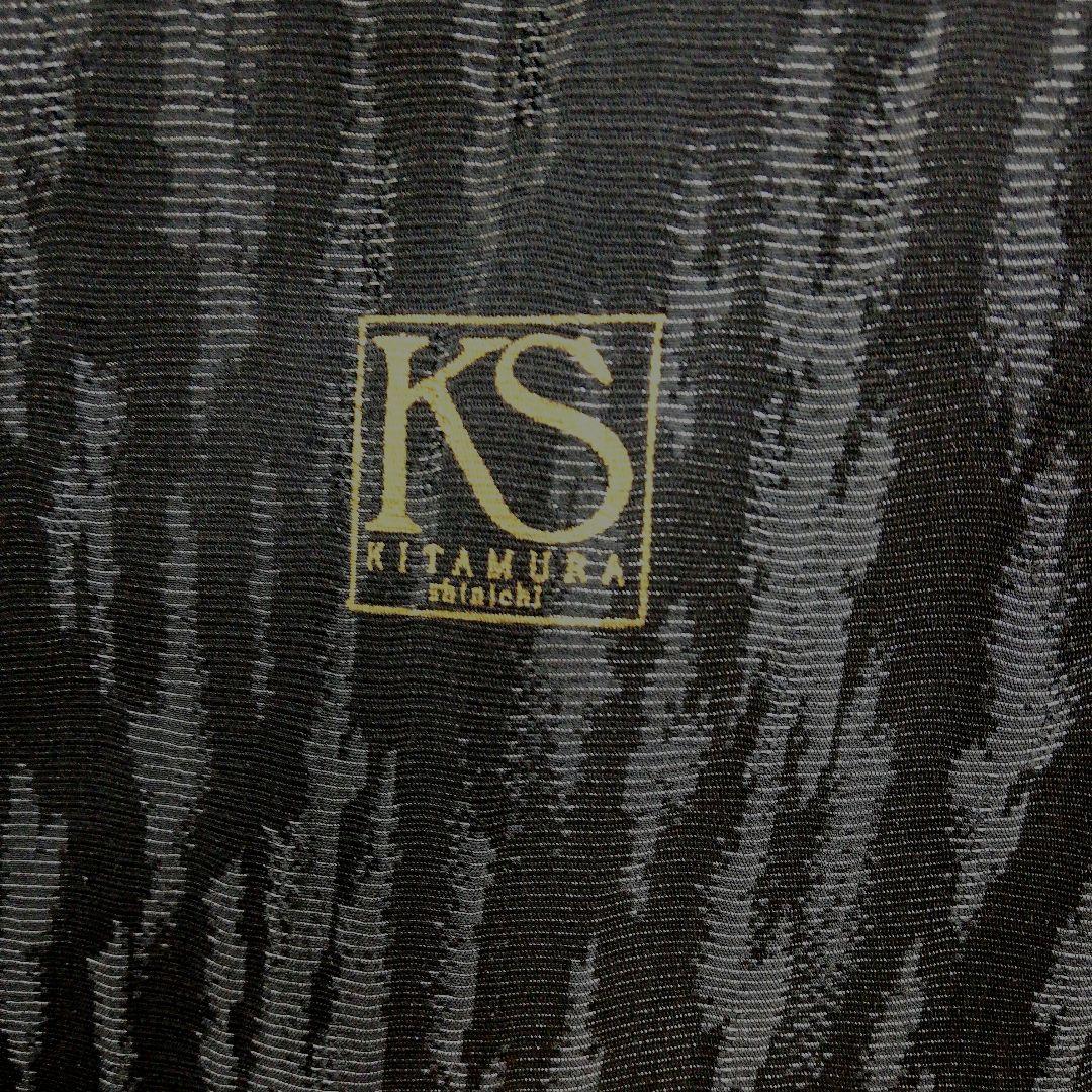 しゃれ訪問着(袷)　(銀通し銀河紋様　オーロラ風　墨黒色系　落款　小サイズ)