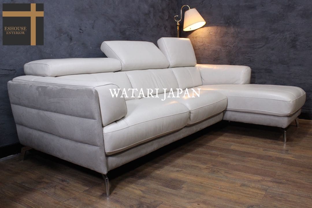 首都圏送無料〜ワタリジャパン 35万極上　本革　コーナー　ソファ　オフホワイト