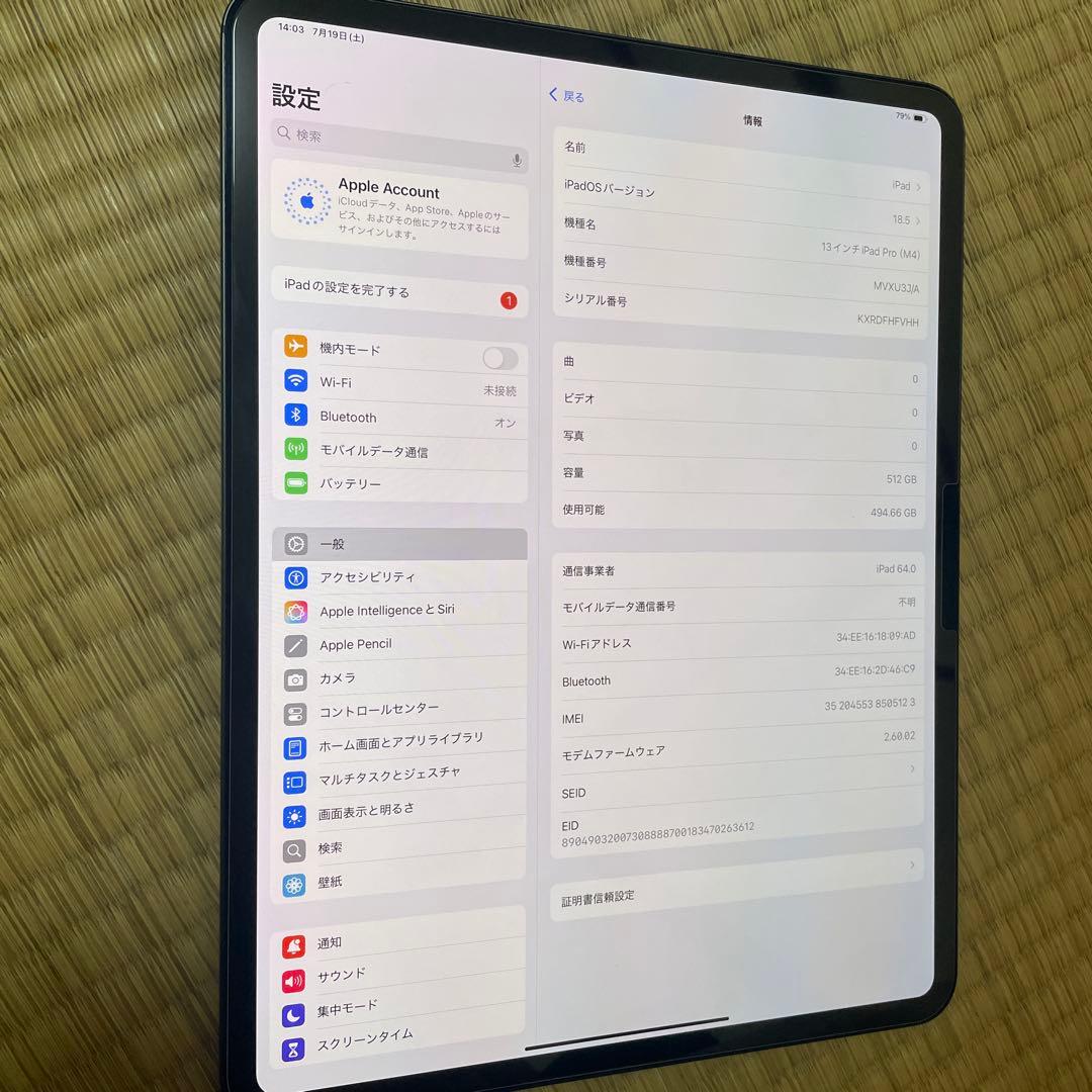 512GB iPad Pro 13㌅（M4）Wi-Fi+セルラー