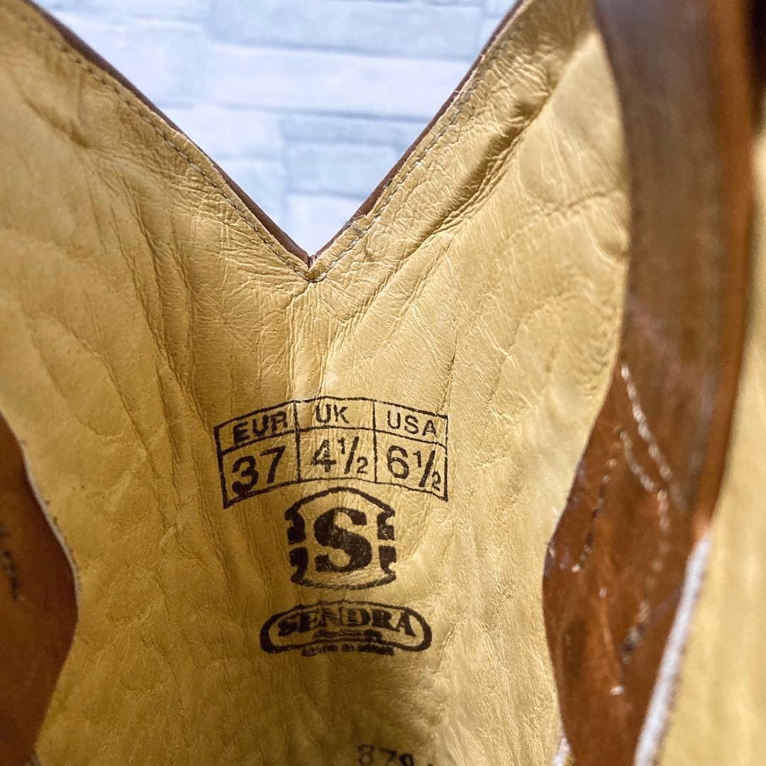 極美品 SENDORA ウエスタンブーツ 本革 刺繍 ブラウン 37 タグ付き