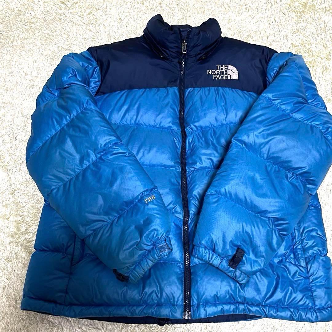 ノースフェイス　ダウンジャケット　メンズL　韓国100　700フィル　青ブルゾン