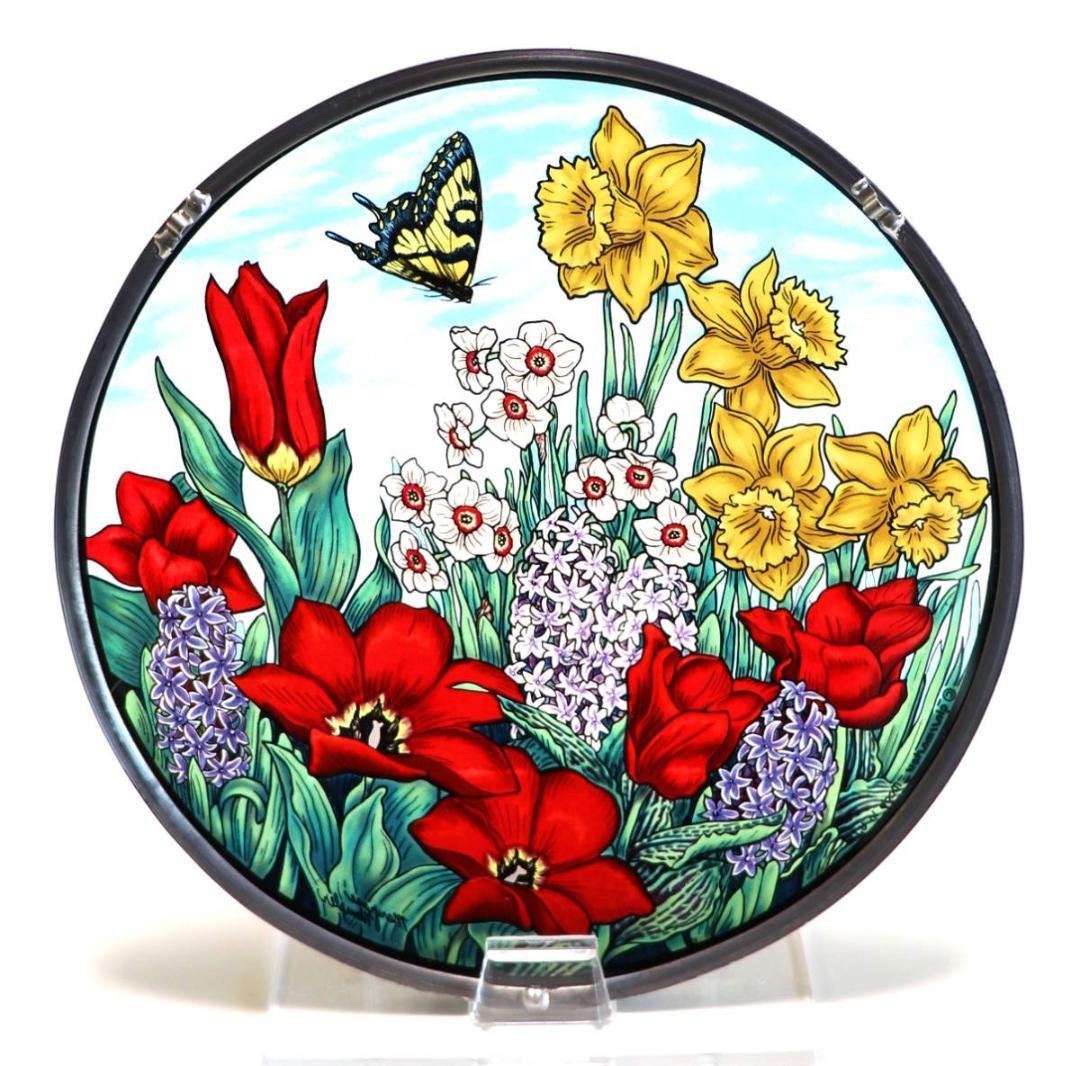 春の花 ヴィンテージ ステンドグラス マージョリン・バスティン 蝶々 バタフライ