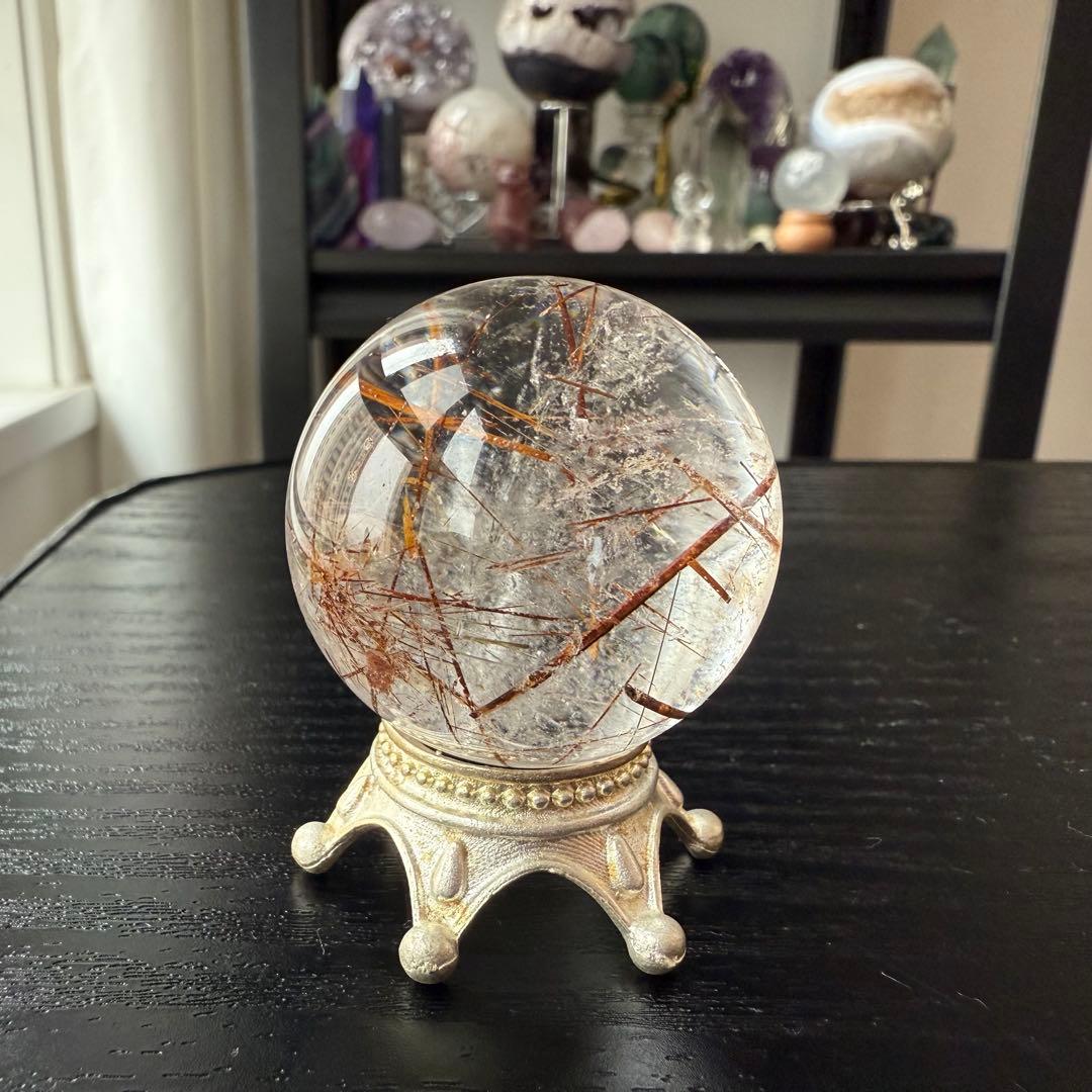 天然石ルチルクォーツのスフィア　丸玉　置物NO.010606