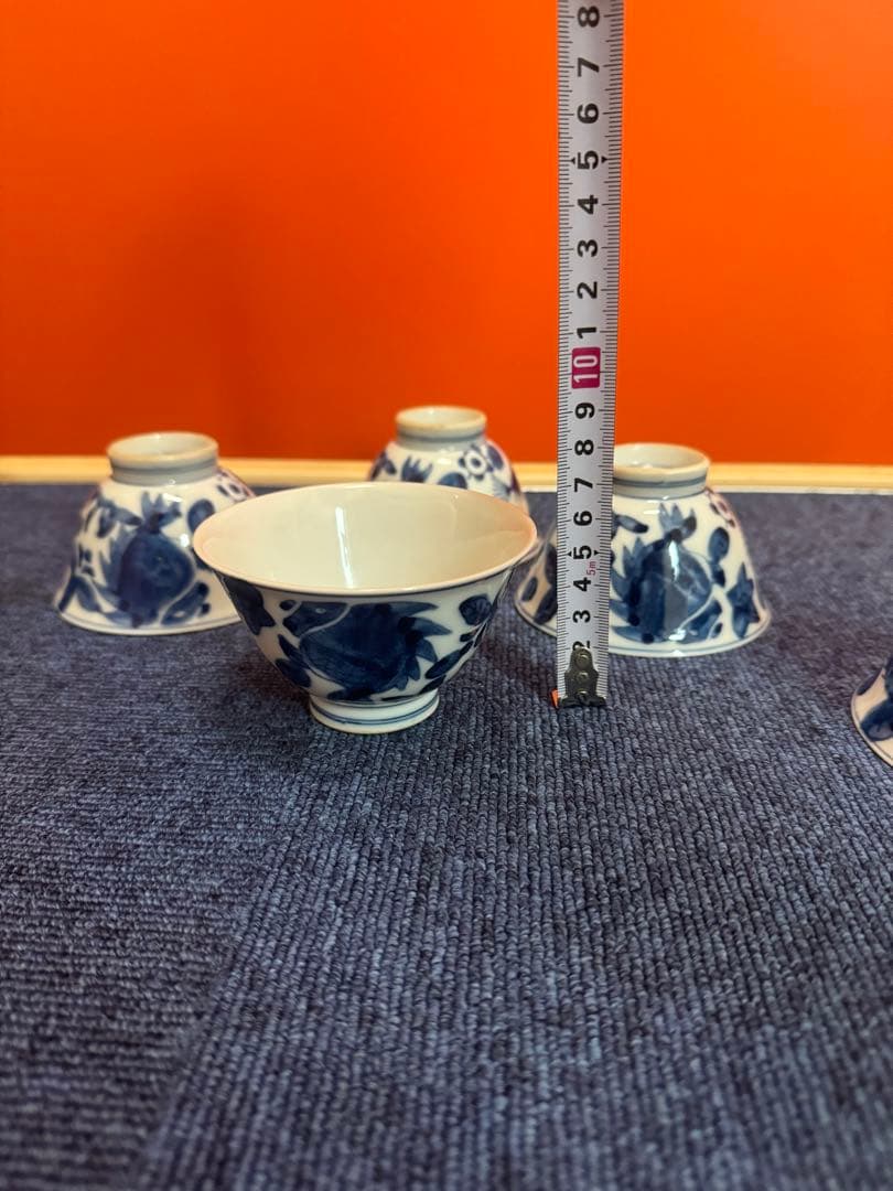 1859  古伊万里　染付青花　大明成化年製銘　湯呑5客　時代物