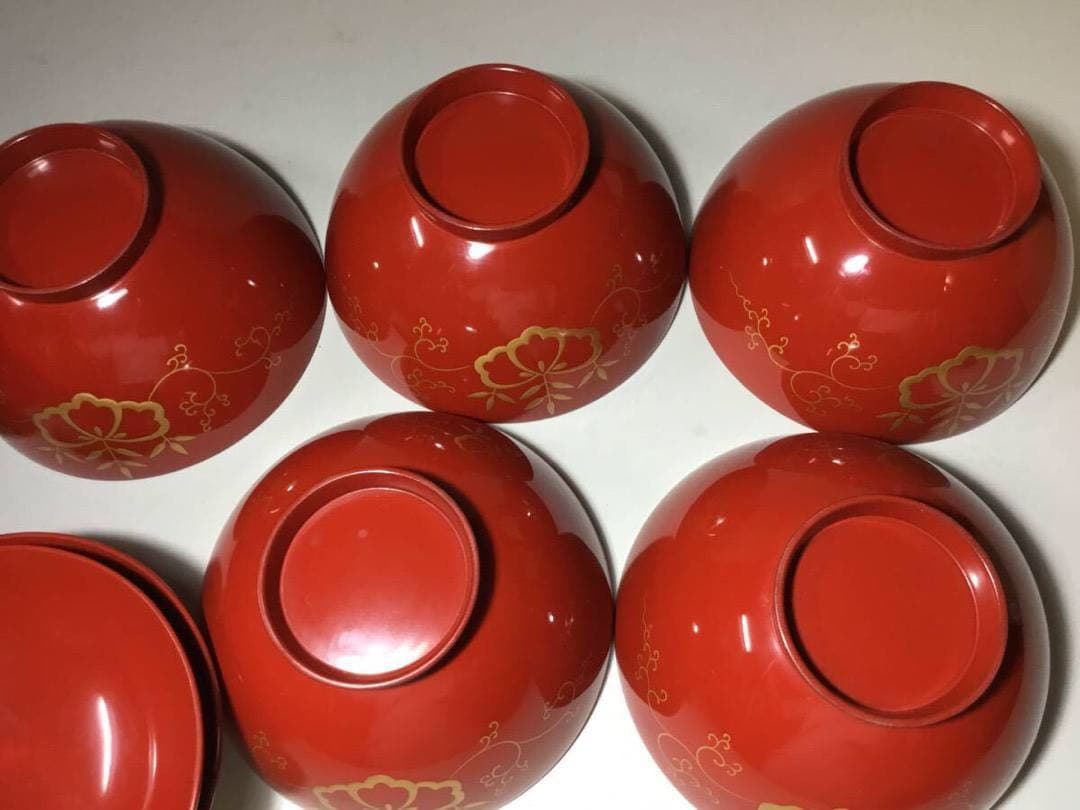 漆塗■ 吸い物椀 / ５客セット / 桐紋■伝統工芸 汁椀 木彫 和食器 漆器ー