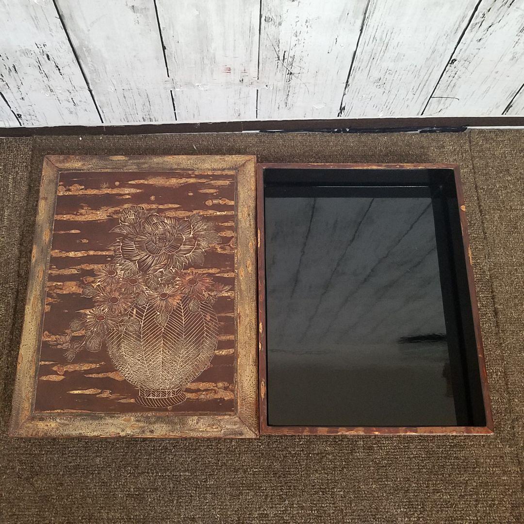 桜皮(かば)細工 内塗り硯箱 花籠細工　秋田県角館伝統工芸品