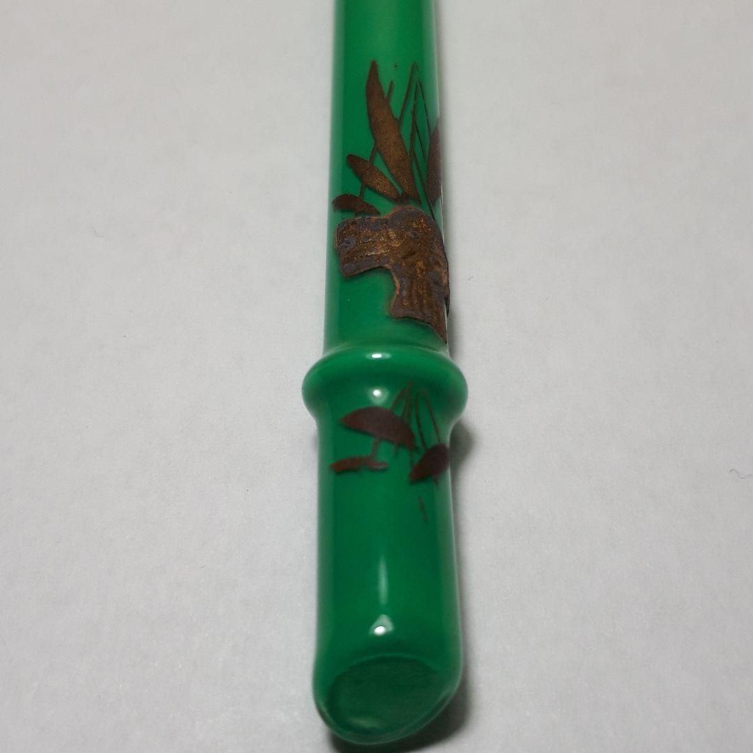 古美術　ガラス簪　「竹に雀」