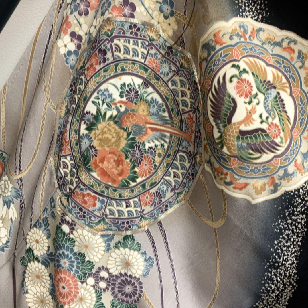 美品　正絹 黒留袖　4点フルセット 鳳凰　袋帯　結婚式　比翼仕立て　五つ紋