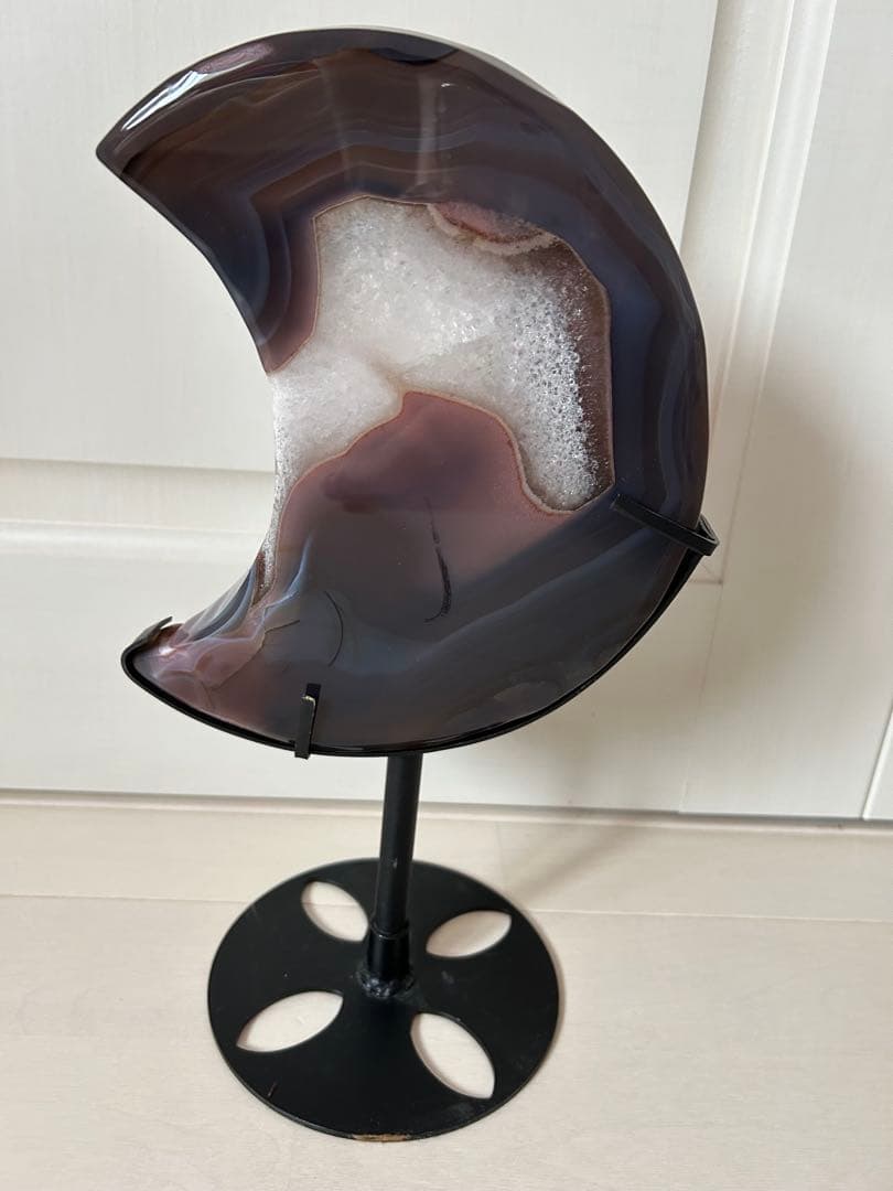 三日月型 天然アゲート ジオード ドゥルージー水晶 インテリアパワーストーン