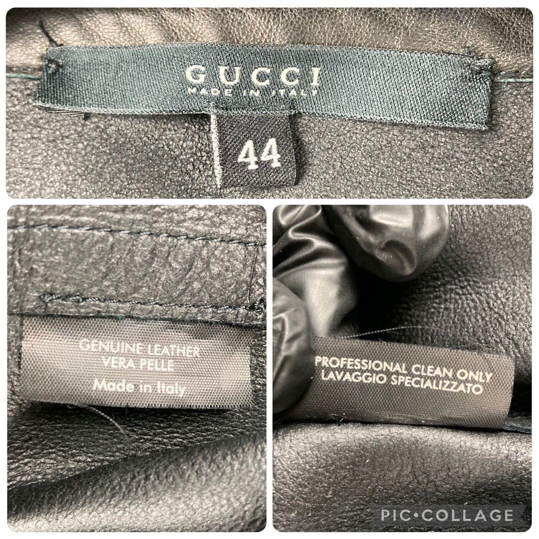 ✨美品✨GUCCI　グッチ　革　ジャケット　シャツ　ブラウス　レザー　黒