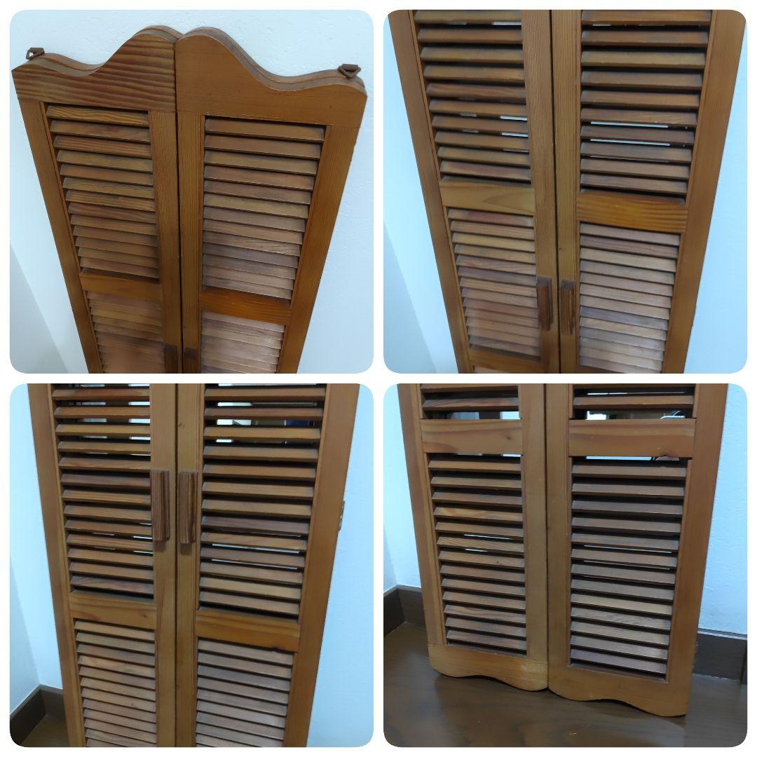 ヴィンテージ ウッドドア ミラー 両開き扉式 壁掛け 鏡 姿見 ルーパー