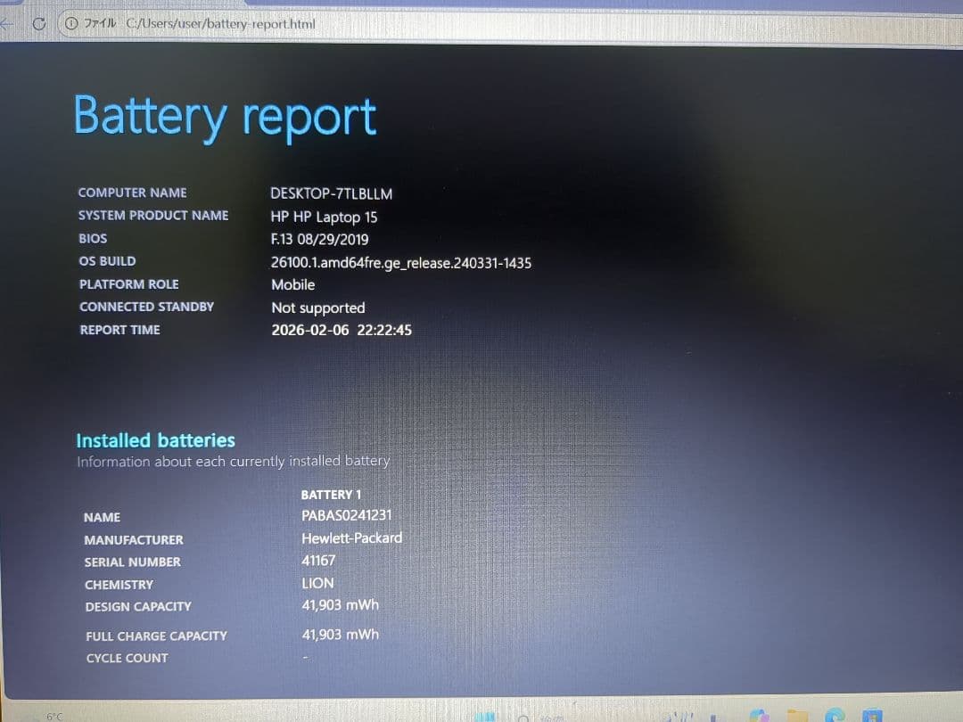 ③HP Laptop 15-db Ryzen 3 メモリ8GB SSD256GB