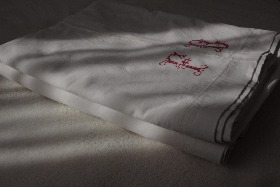 フランスアンティークイニシャル“FB”シーツモノグラム刺繍