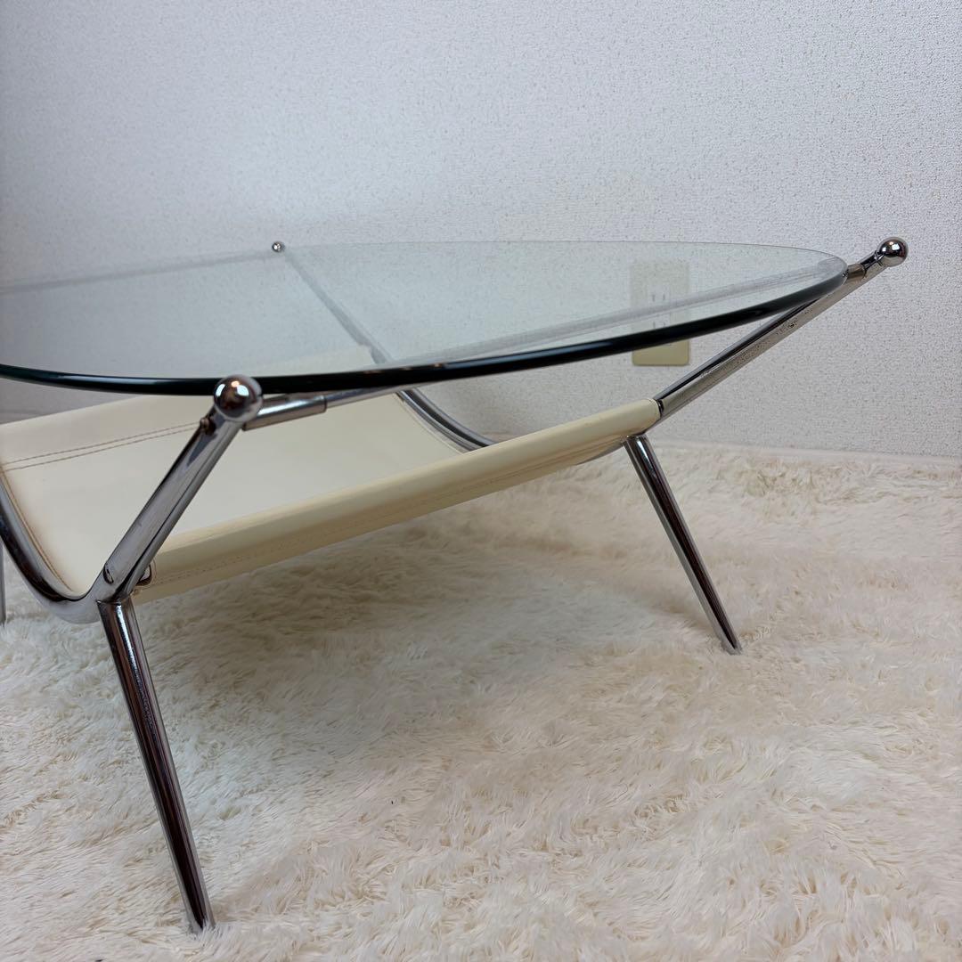 送料無料 ミッドセンチュリー スペースエイジ ガラステーブル 昭和レトロ