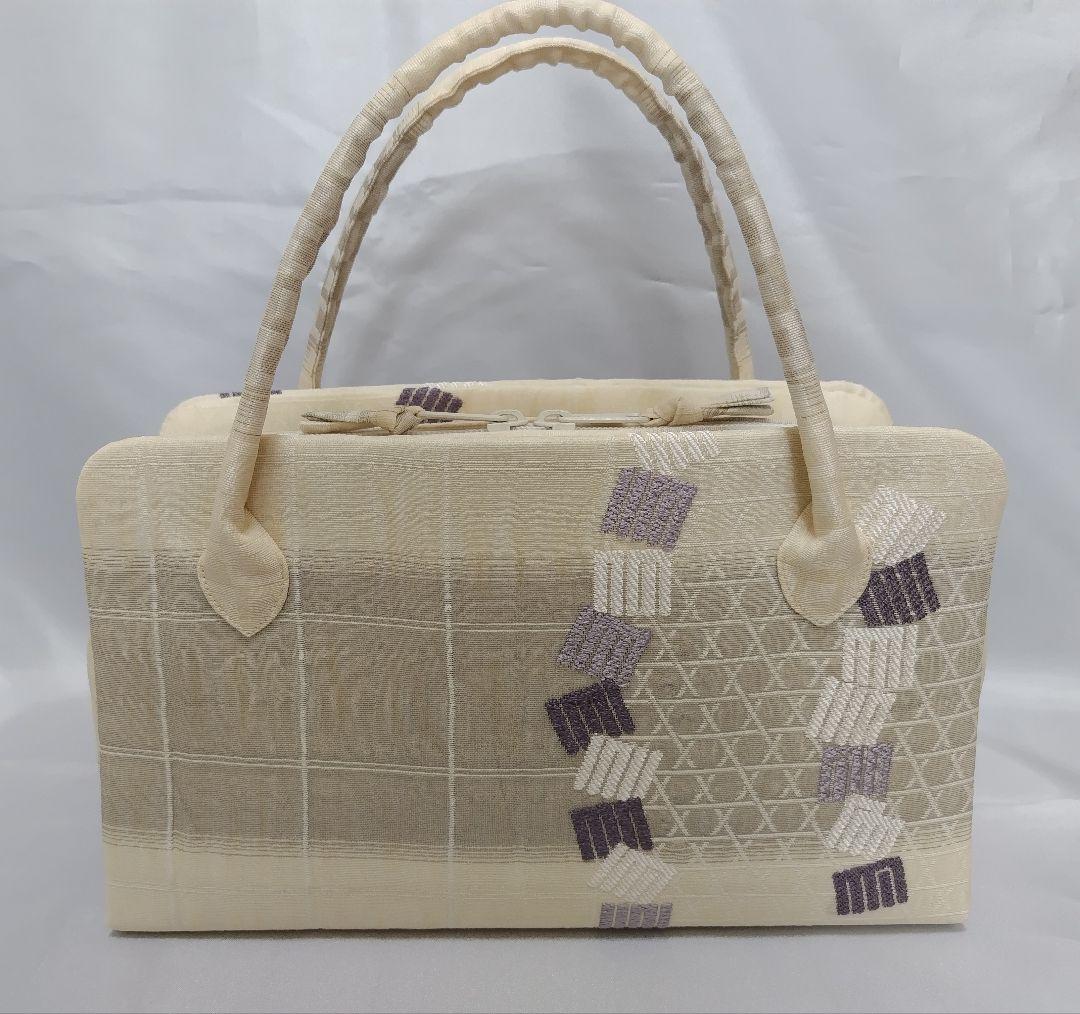 生成り　源氏香 利休バッグ　和装バッグ