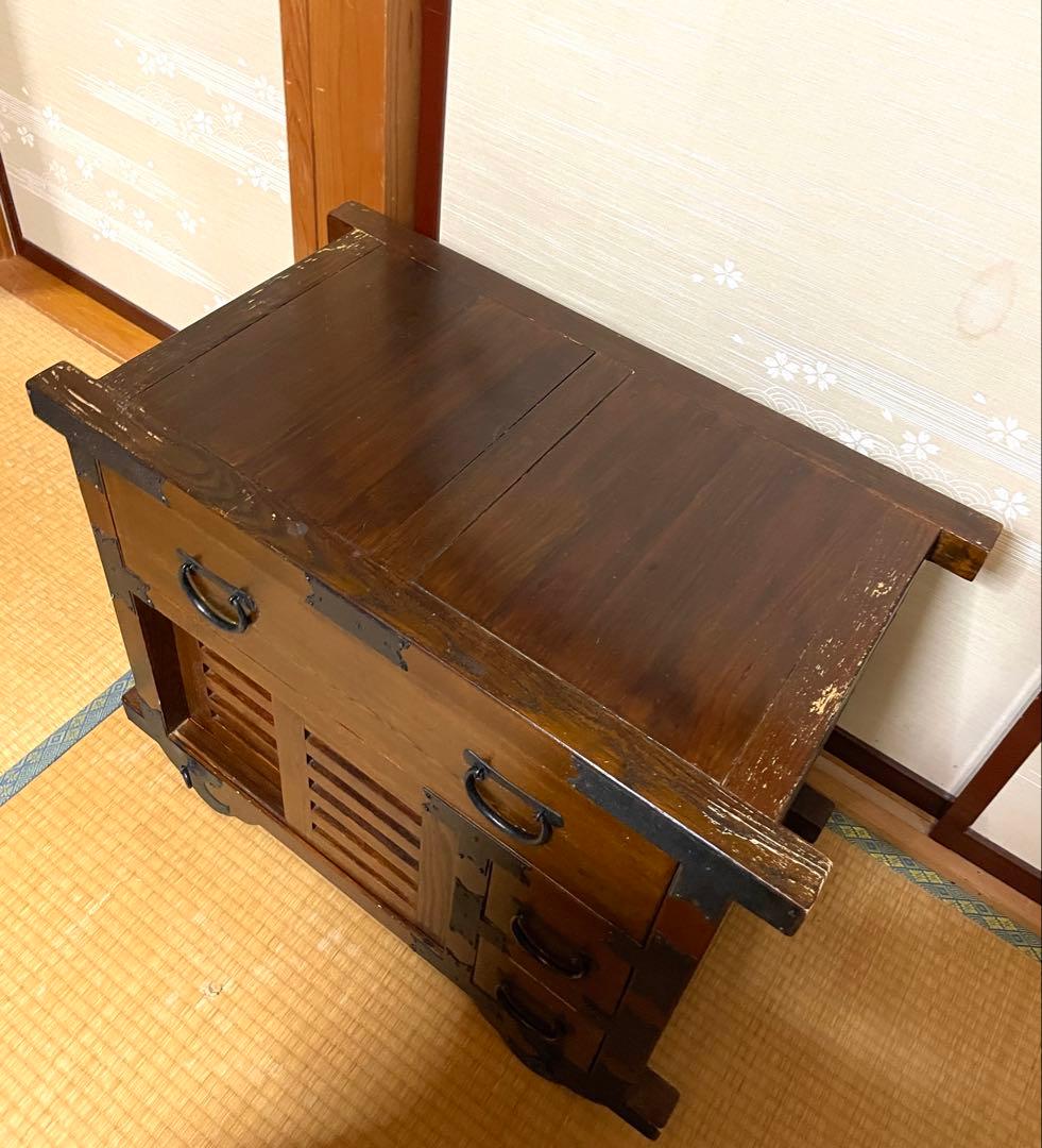 希少 アンティーク 車箪笥 棚 収納棚 和家具 キャビネット 古家具 大正 箪笥