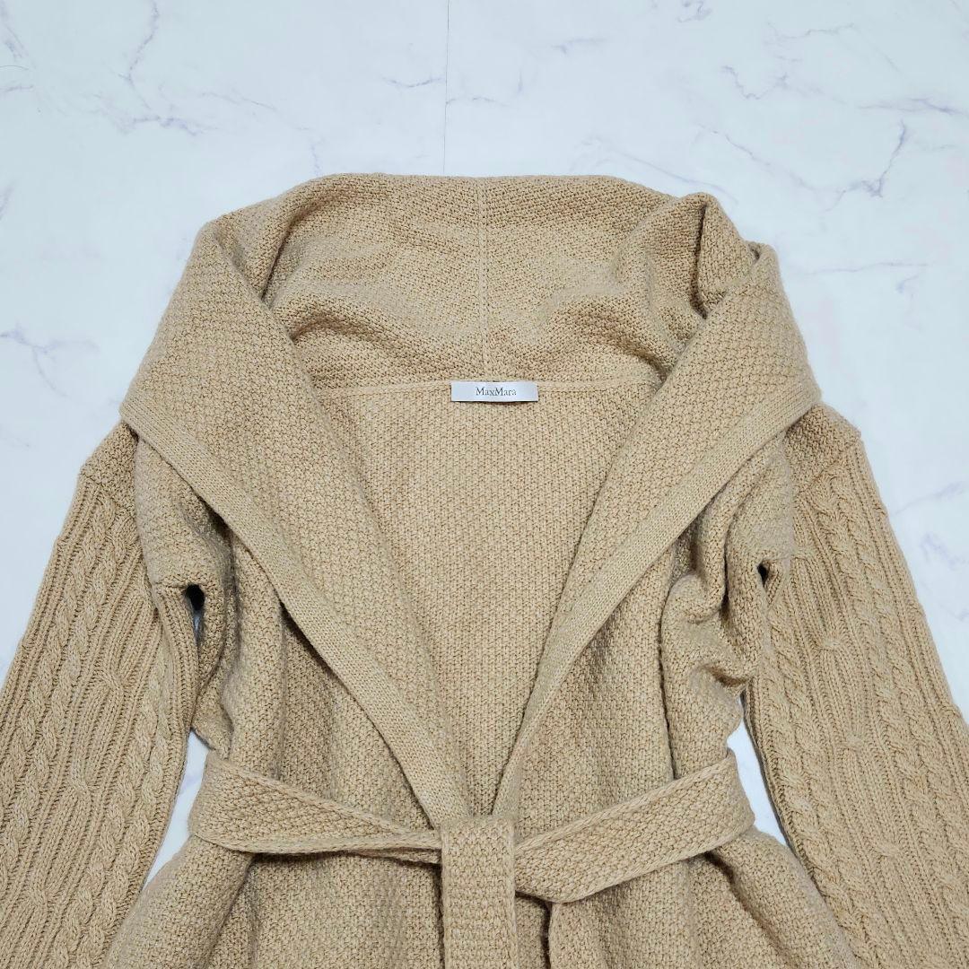 カシミヤ混☆マックスマーラ　ロングカーディガン　ケーブルニット　ウエストベルト