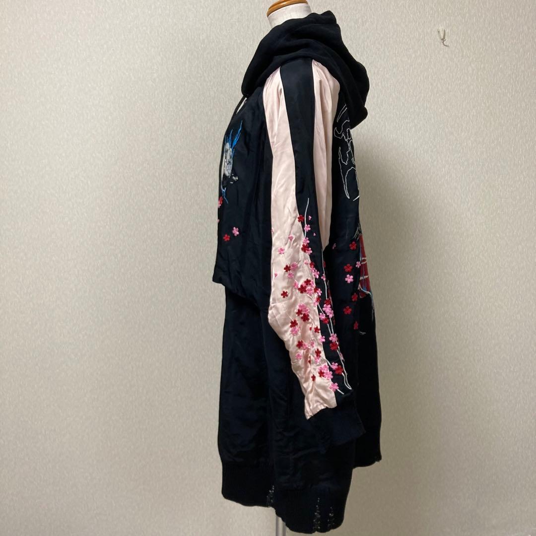 【美品】DIESEL ディーゼル スカジャン フーディ 刺繍 ダメージ加工 S