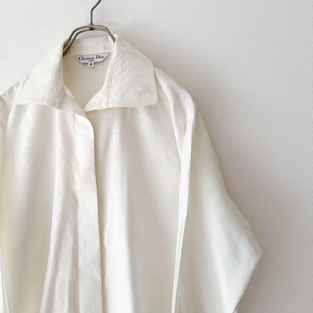 Dior ディオール / 花柄 ジャカード 比翼 シャツ M 白 刺繍