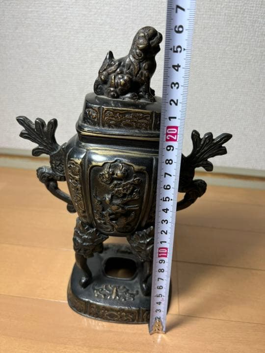 476 銅製　高足獅子香炉　時代物