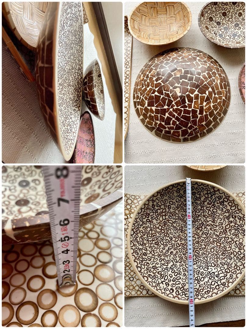 竹製トレイ、木製デコレーションボウル、木の器5点まとめて