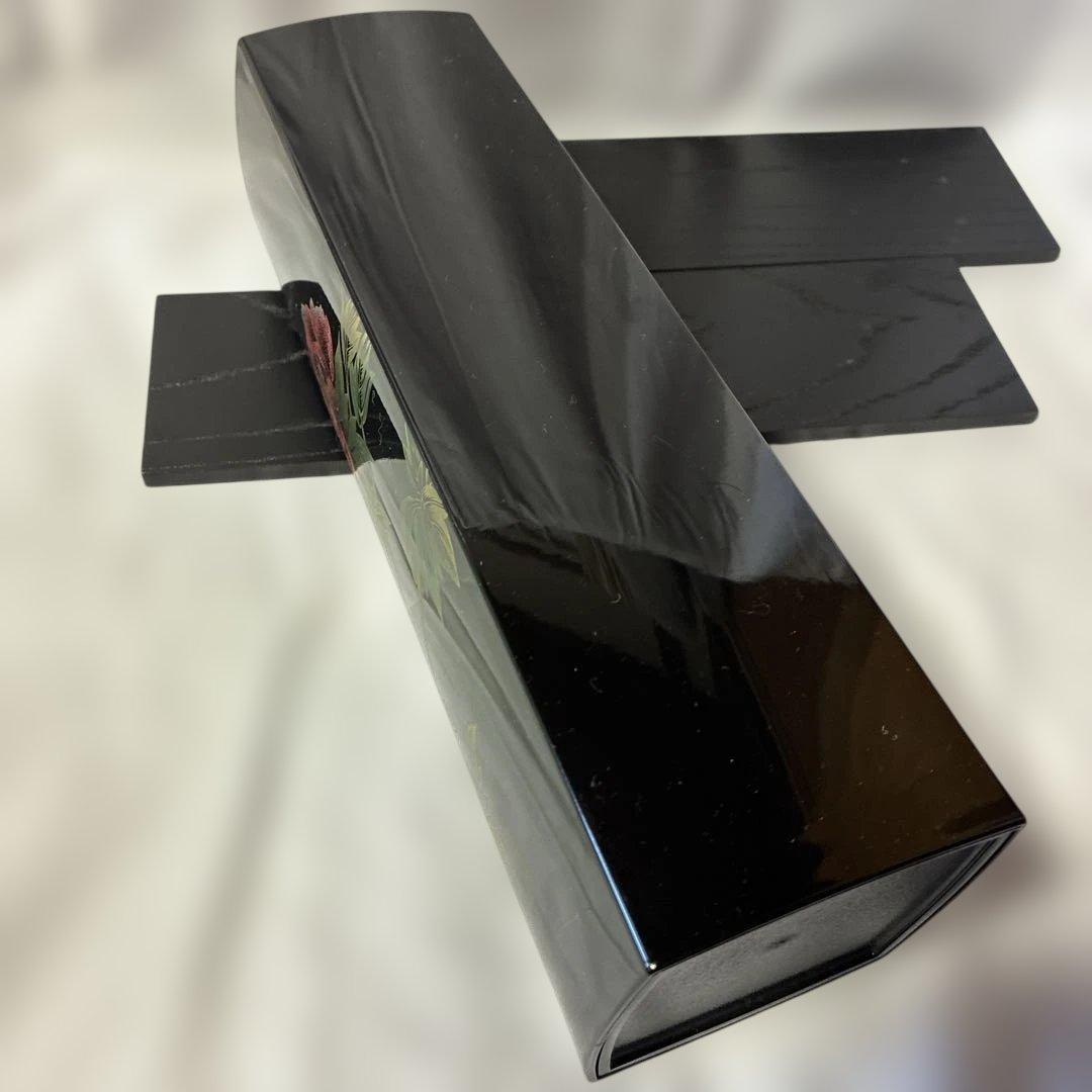 会津漆器 花器セット 黒 芍薬　花瓶 花生 角型 会津塗り 木繊 台付　漆器