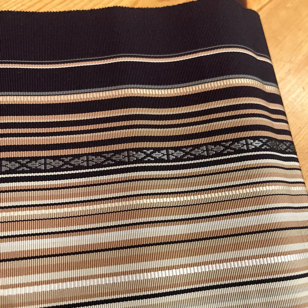 本場筑前博多織 名古屋帯 未使用品　シックな多色縞 モダン 洒落帯
