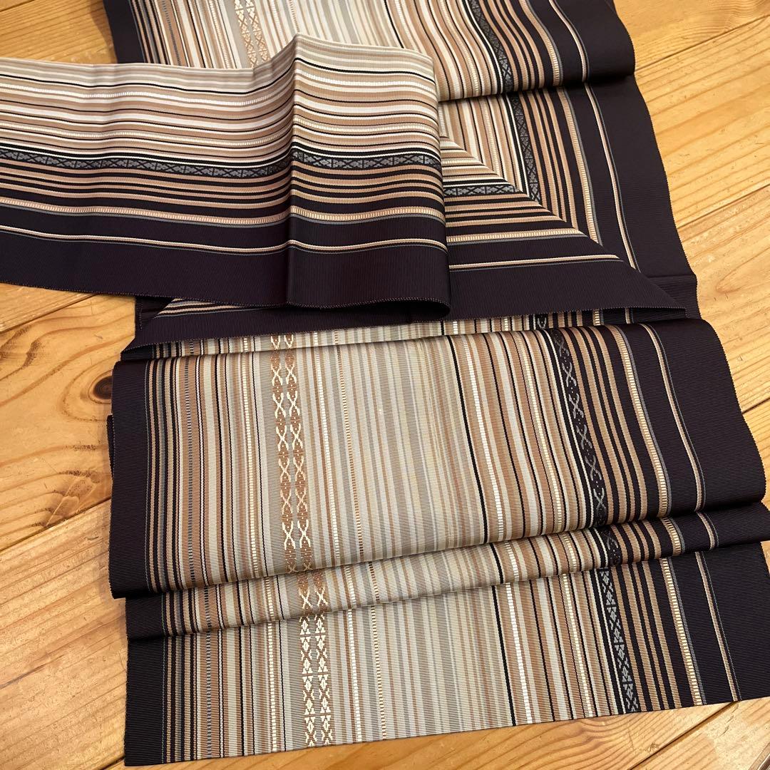 本場筑前博多織 名古屋帯 未使用品　シックな多色縞 モダン 洒落帯