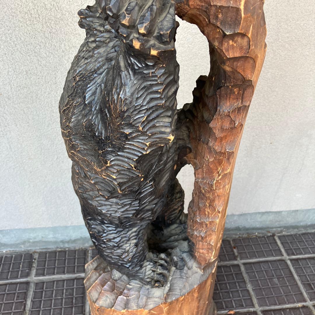 昭和レトロ 秀樹作 木製 木彫り 一刀彫 彫刻 クマ 熊 木登り熊 親子 縁起物