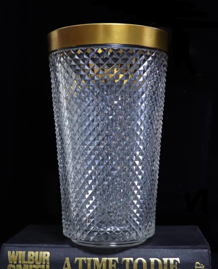 オールド・バカラ 1880年頃 切子装飾金縁大型壺21cm花瓶ギヤマンディアマン