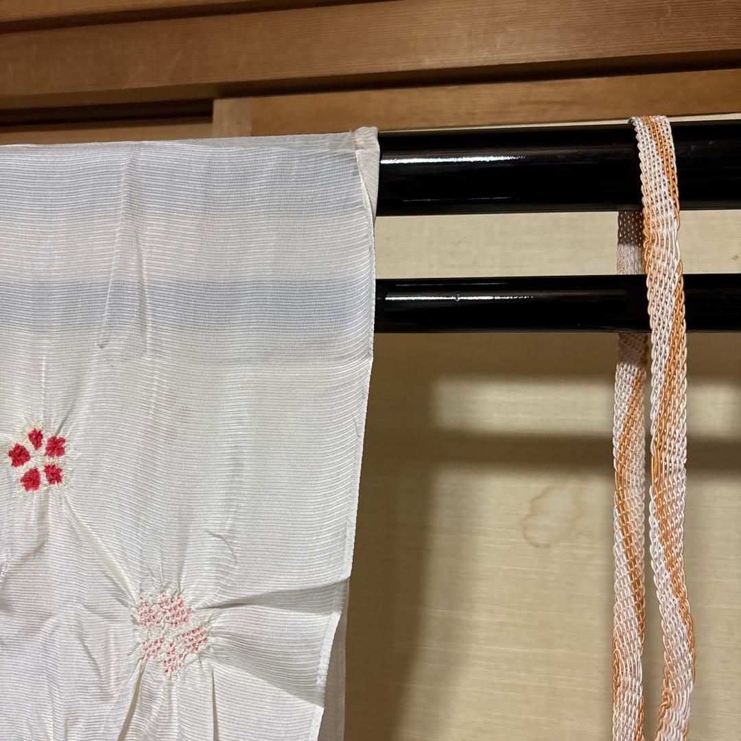 未使用級 美品 単衣　紗紬風　小紋 夏　フルセット 高級化繊