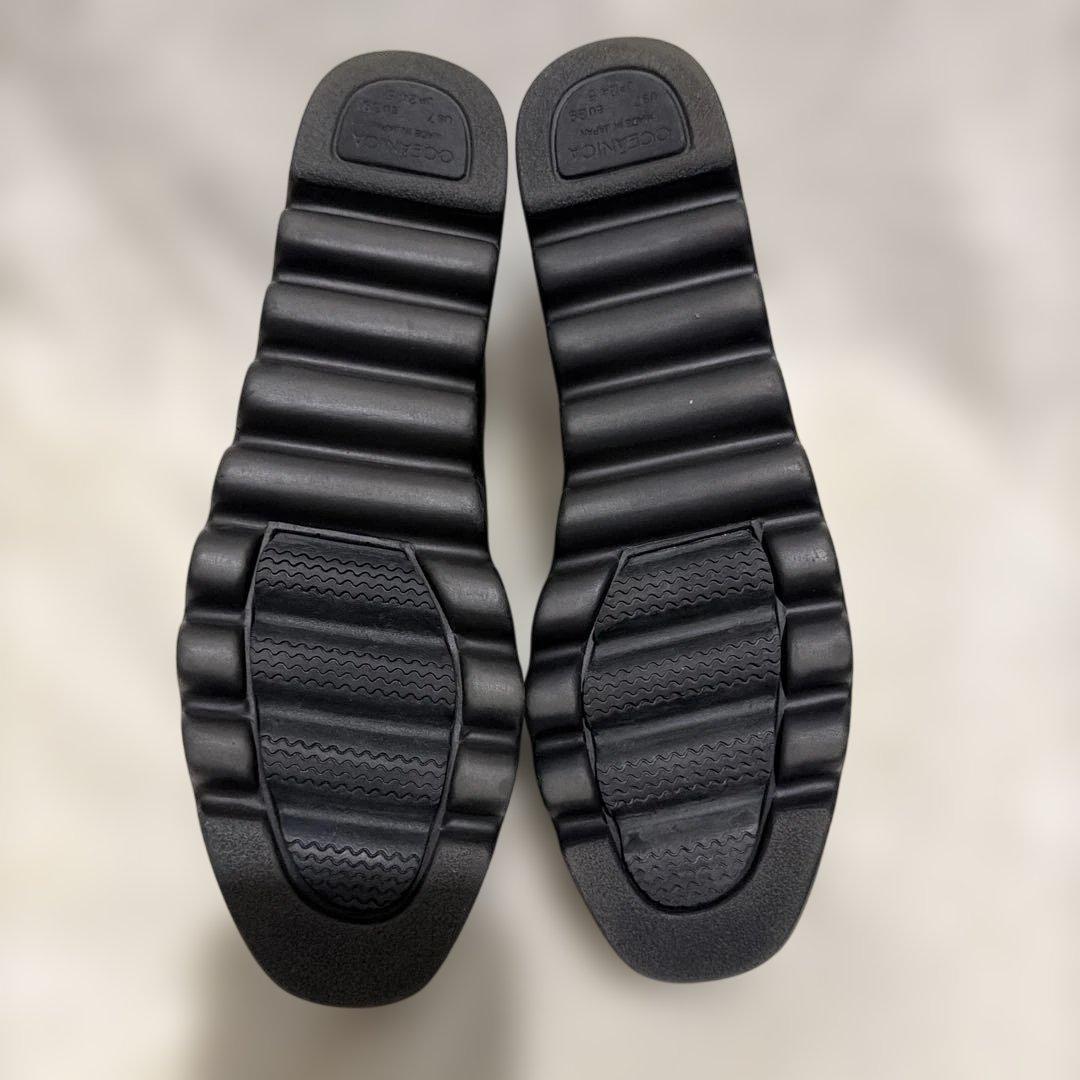 ヒルズアベニューOCEANICA ブラック エナメル ファー シューズ　厚底　黒