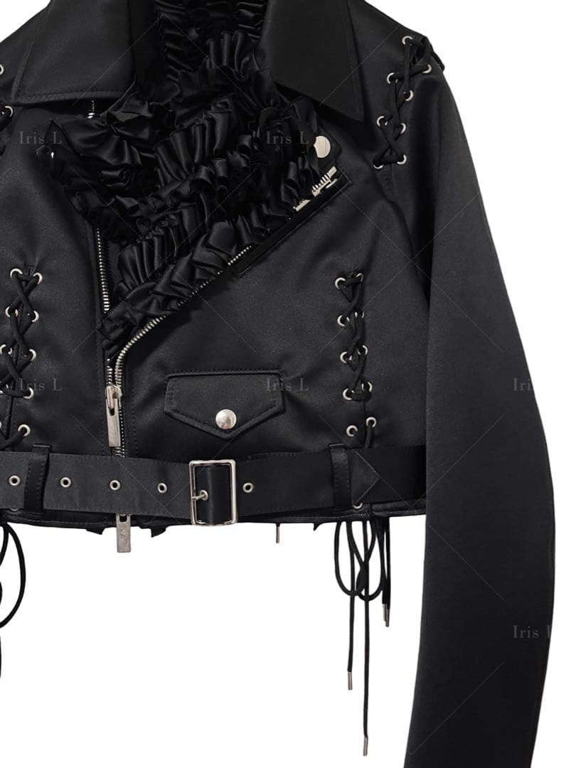 ノワールケイニノミヤ フリル装飾レースアップ ライダースジャケット