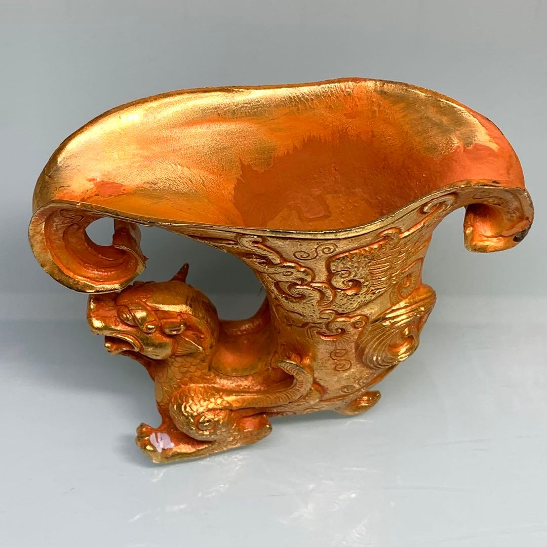 古代清代　文房具　古い金酒盃　置物時代物 中国古玩　縁起物 運勢UP インテリア