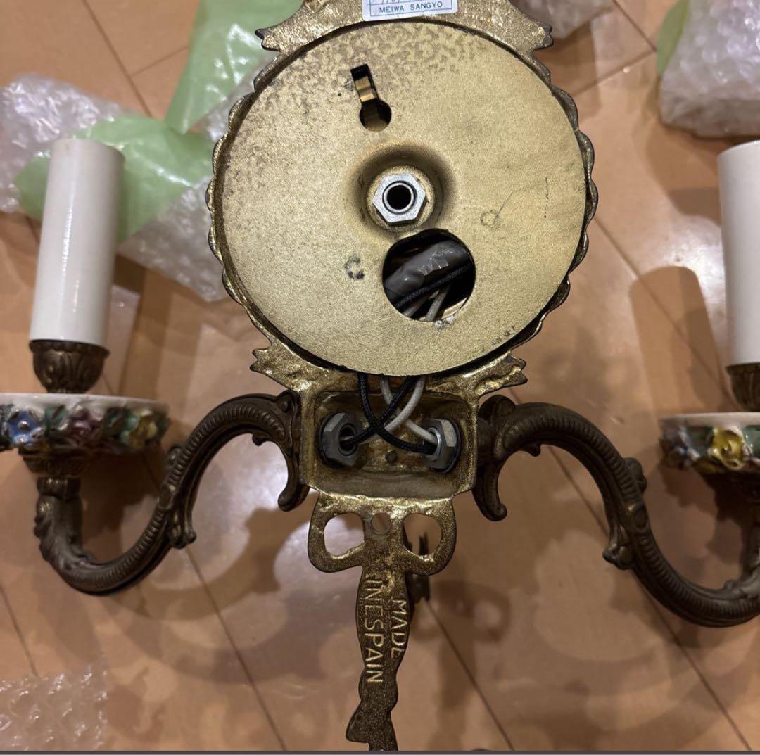 ヴィンテージ スペイン カポディモンテ ダブル ウォールライトピンクのバラ 照明