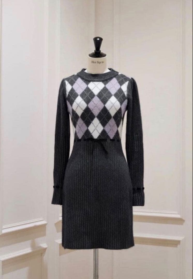 ワンピース Herlipto Moor Argyle Ribbon Knit Dress