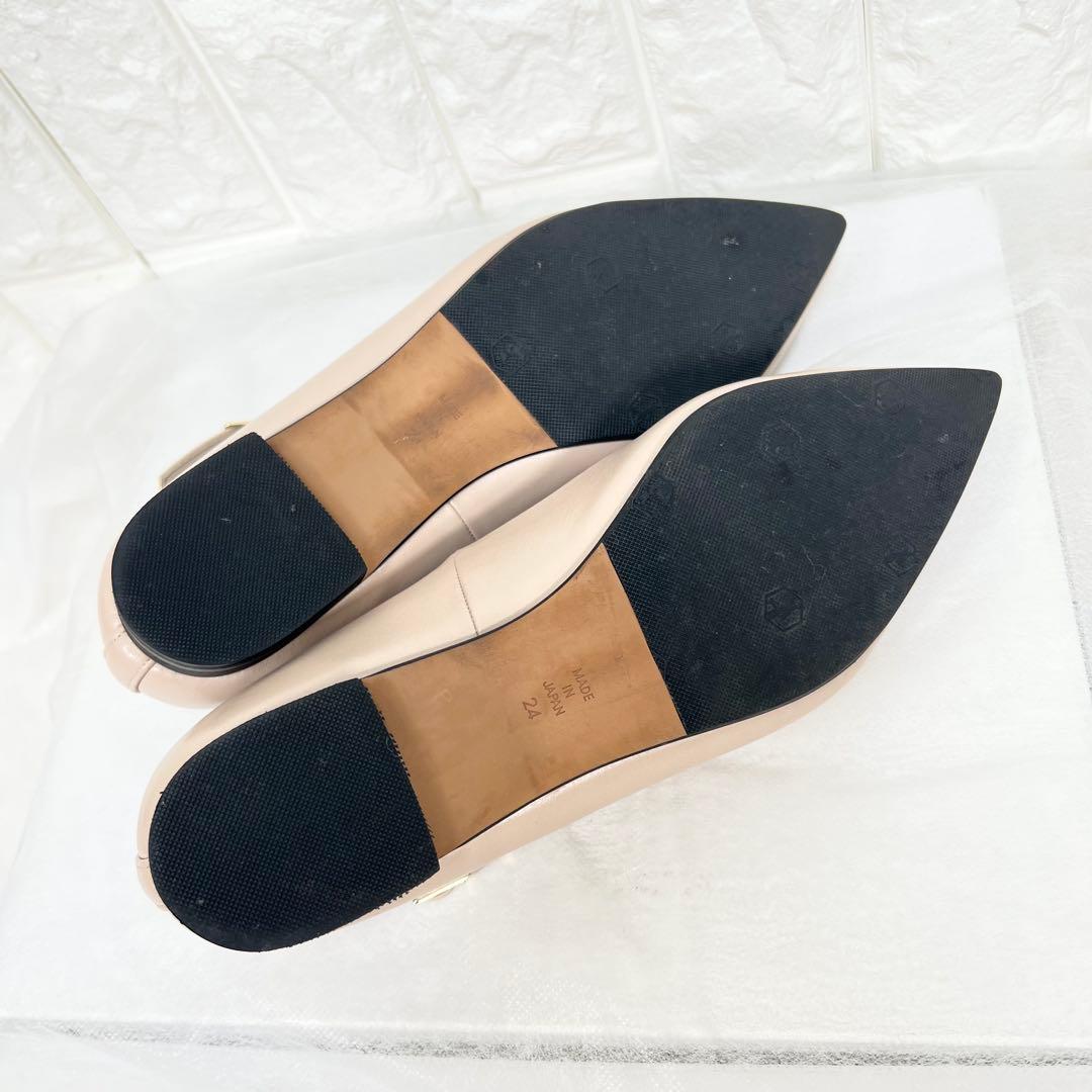 美品♡OHGA オーガ　Tアンクル　リボンパンプス　レザー　フラットパンプス