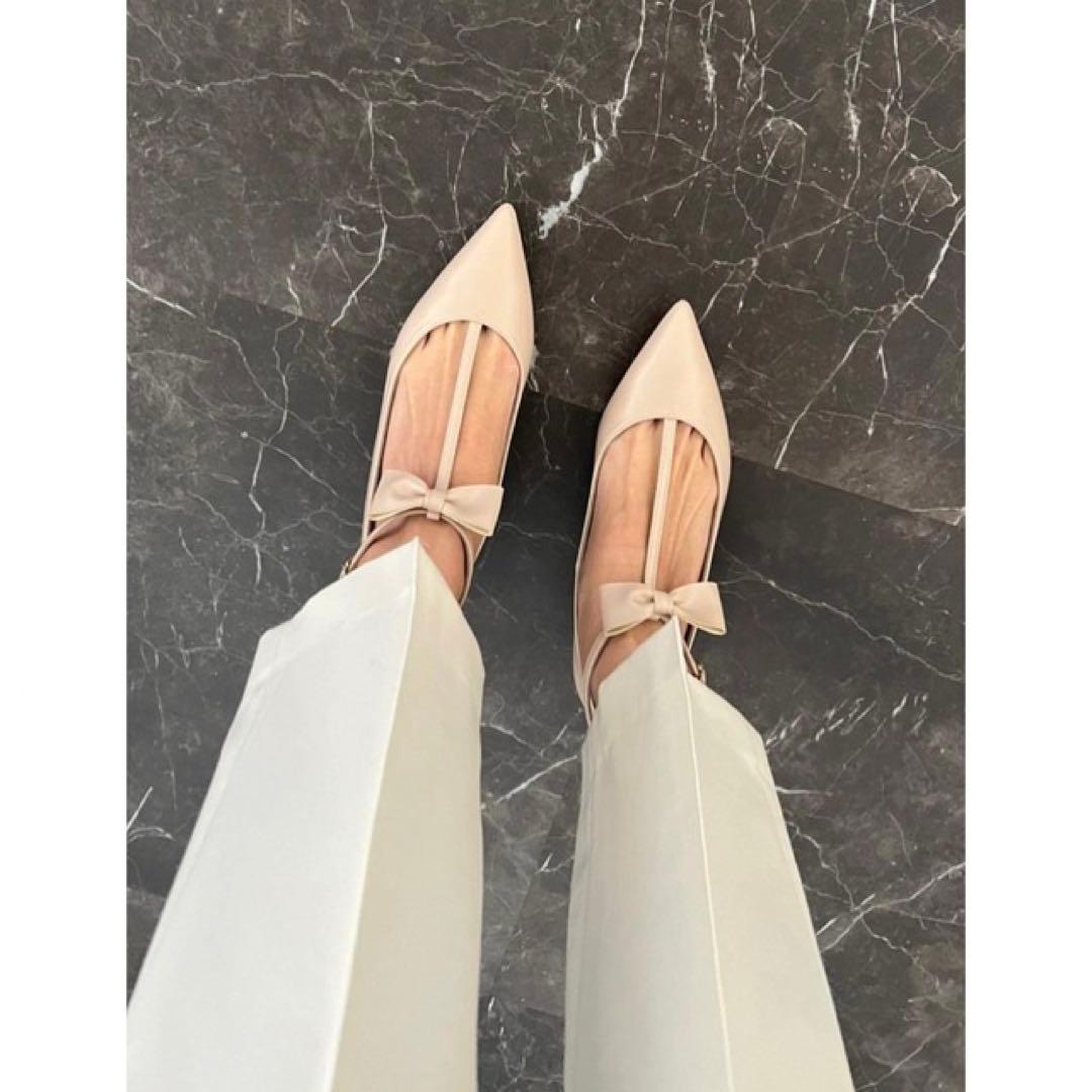 美品♡OHGA オーガ　Tアンクル　リボンパンプス　レザー　フラットパンプス