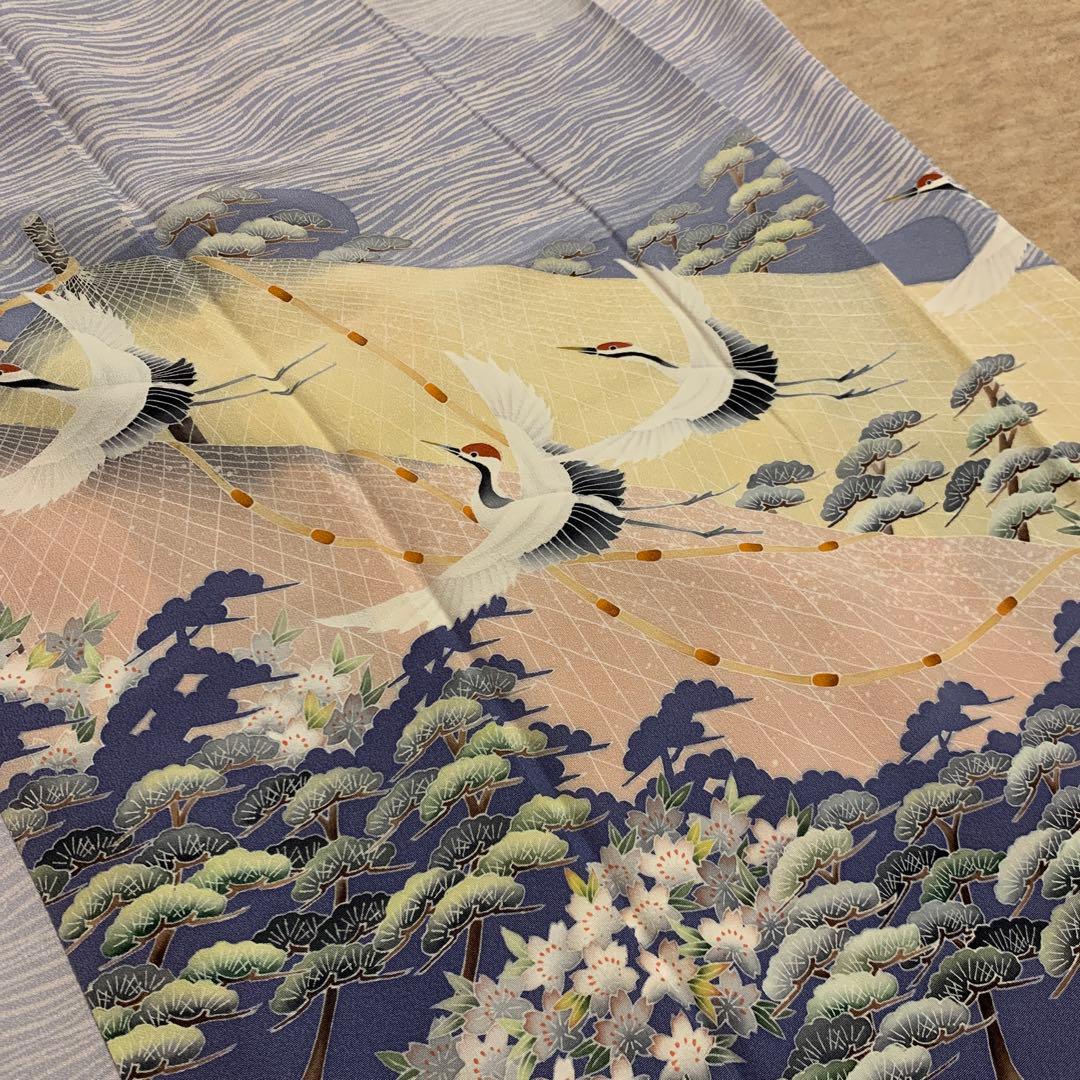 yamaguchi様極美品★加賀友禅訪問着袷★落款あり★舞鶴★グレーラベンダー