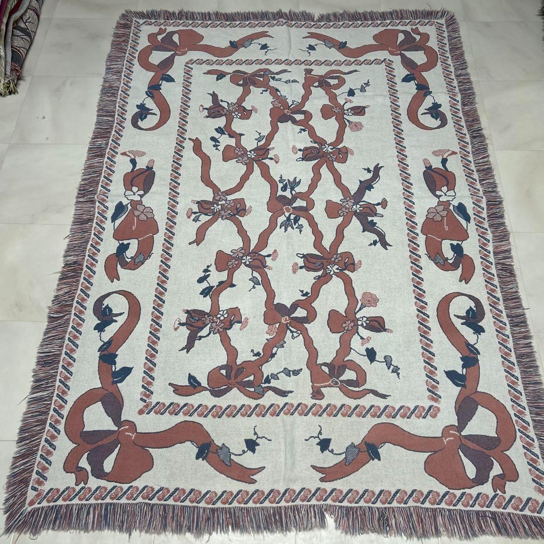 リボン　マルチカバー　ソファーカバー　ヴィンテージラグ　175x124