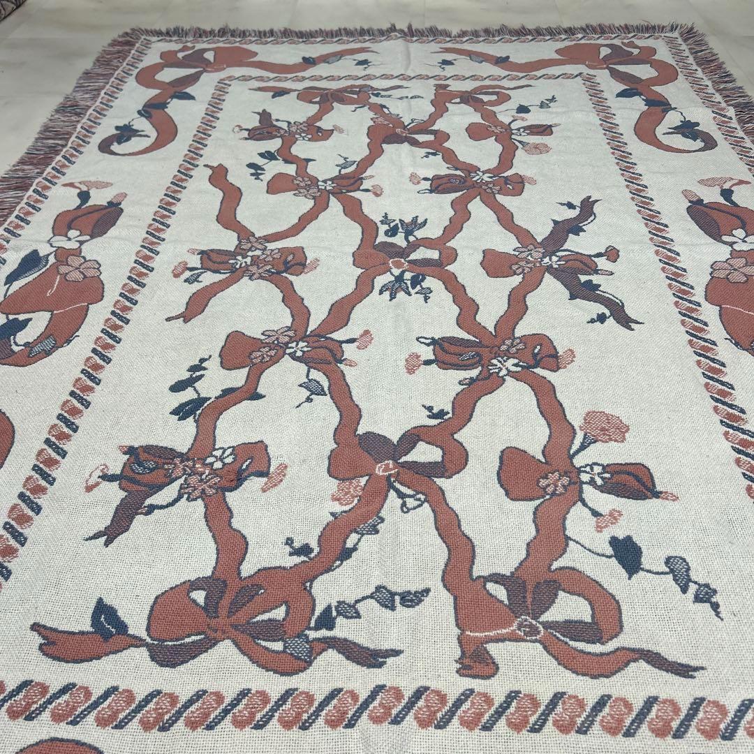 リボン　マルチカバー　ソファーカバー　ヴィンテージラグ　175x124