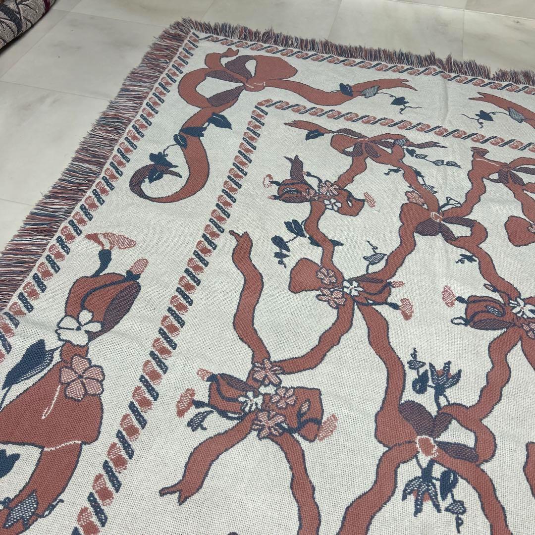 リボン　マルチカバー　ソファーカバー　ヴィンテージラグ　175x124