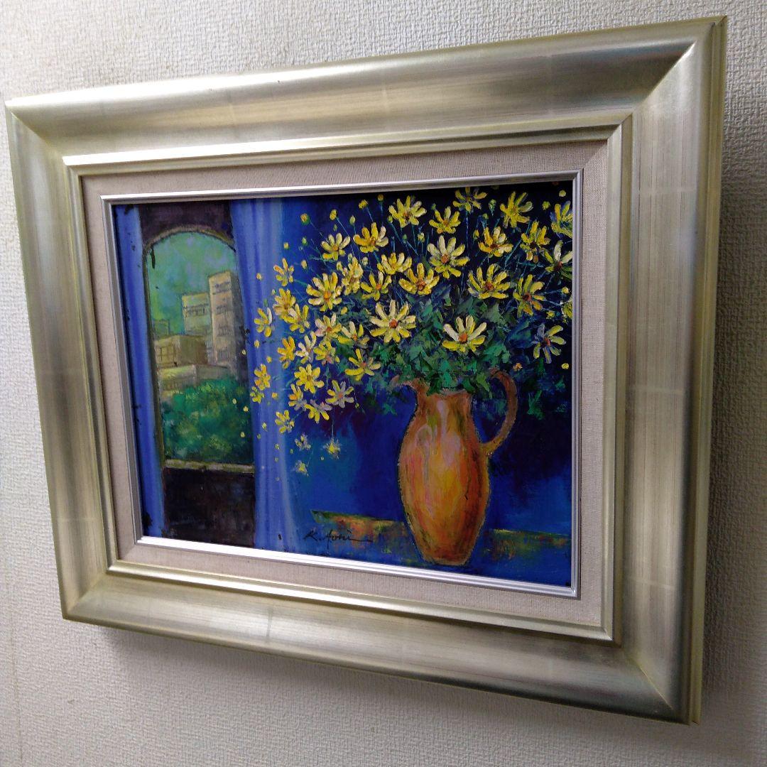 肉質油絵　横　F6 花と花瓶　青木今陽　額装仕上げ品