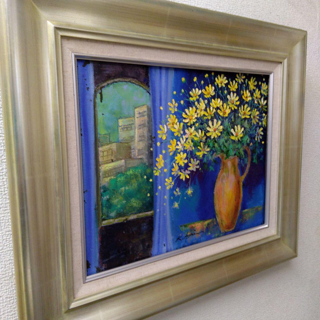 肉質油絵　横　F6 花と花瓶　青木今陽　額装仕上げ品