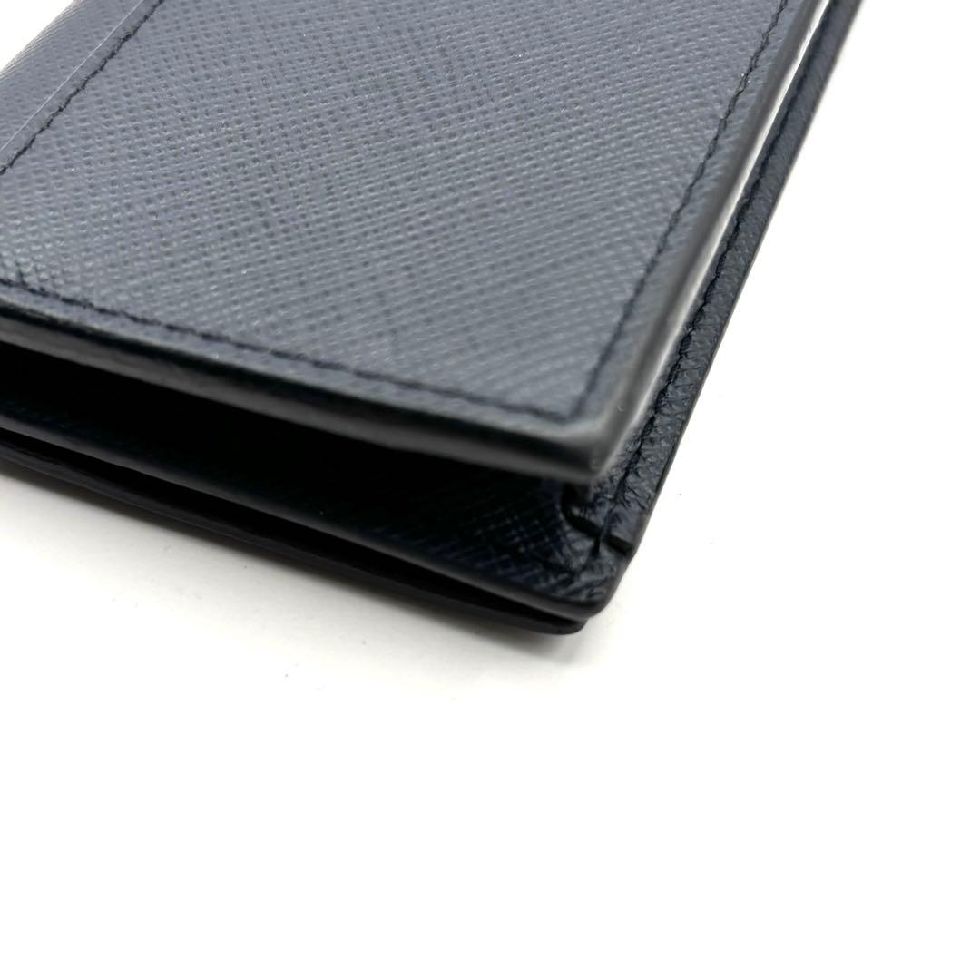 プラダ カードケース 名刺入れ シルバーロゴ サフィアーノ レザー ネイビー
