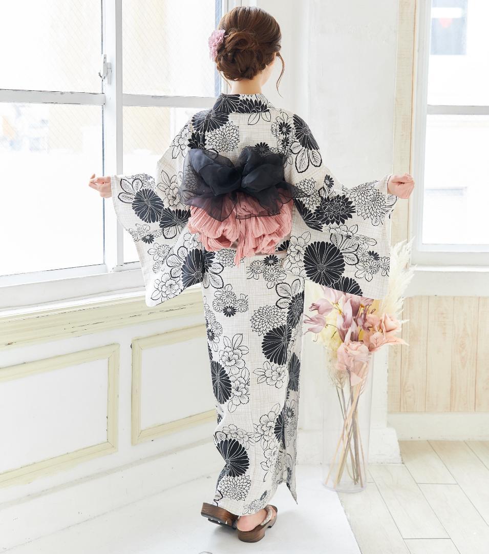 新品 浴衣 セット 浴衣セット ゆかた 大人 レディース 黒 白 Y4-73