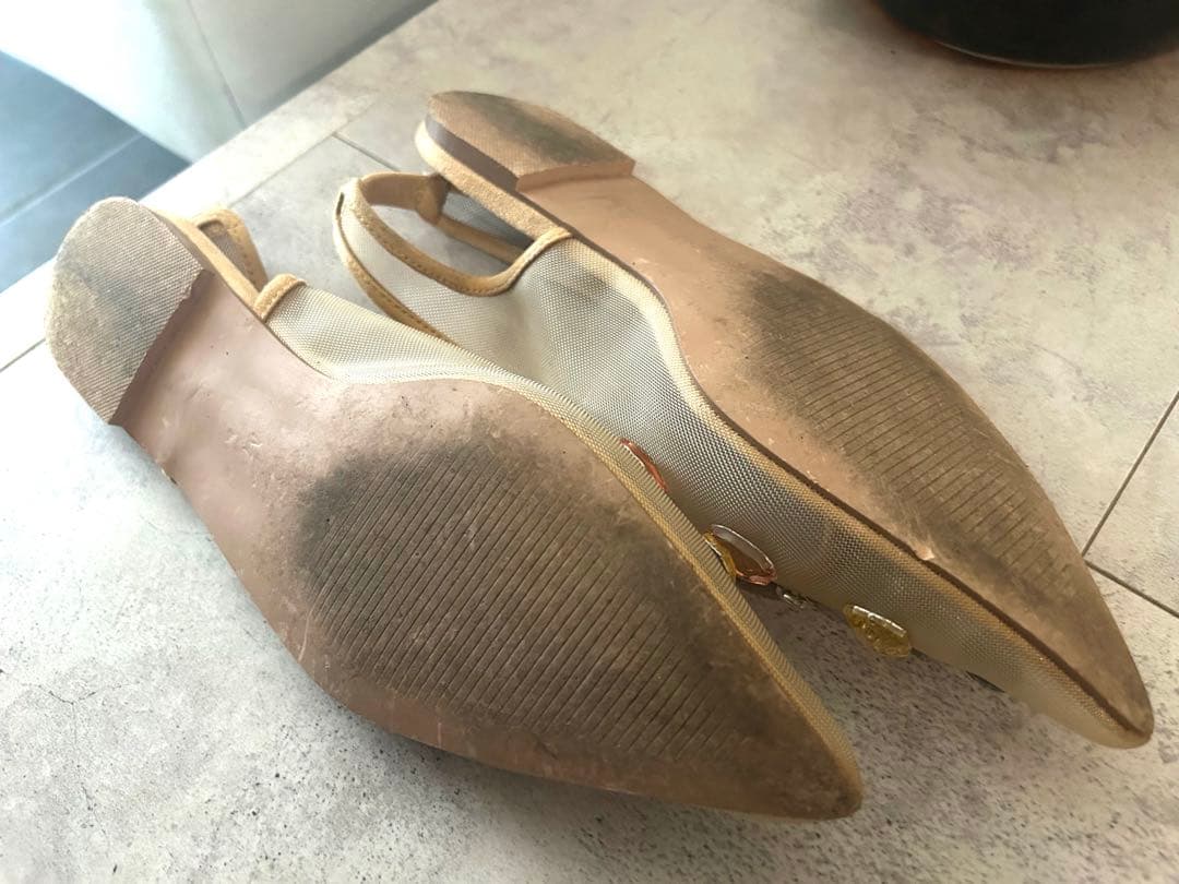 TULLEビジューバックストラップミュール　ベージュ/マルチ　M